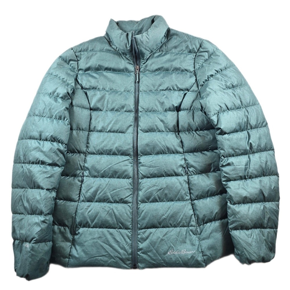 Eddie Bauer Down Puffer Jacket Womens Medium Green Insulated 650 Fill EB650
